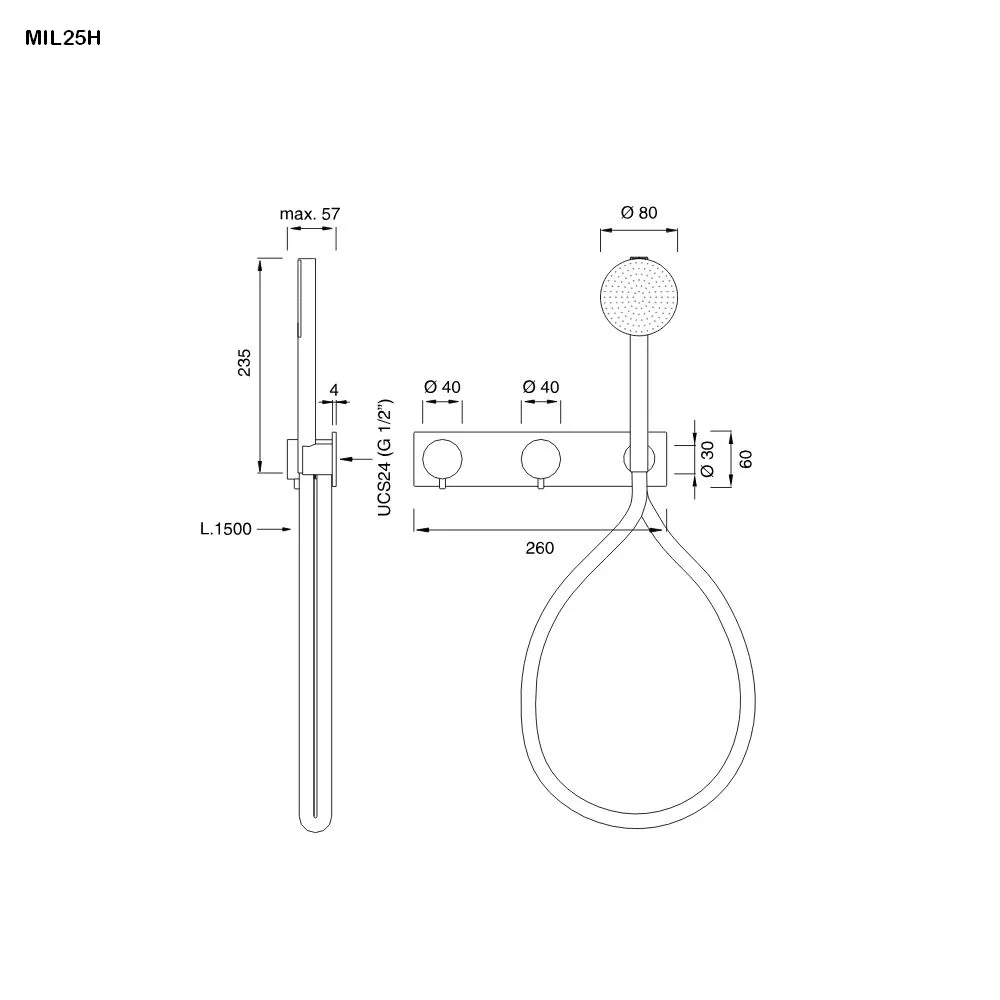 cea MIL 25H Wand-Brause-Thermostat mit 2-Wege-Umstellung und Rundkopf-Handbrause, Durchmesser: 80mm, Schlauchfarbe weiß nach RAL 9016, bronze satiniert - MIL25HWZS cea MIL 25H Wand-Brause-Thermostat mit 2-Wege-Umstellung und Rundkopf-Handbrause, Durchmesser: 80mm, Schlauchfarbe weiß nach RAL 9016, bronze satiniert - MIL25HWZS
