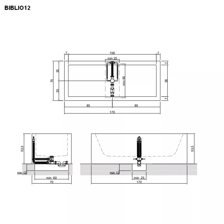antoniolupi BIBLIO Badewanne, 170x70x53,5cm, 2 Seiten verkleidet, weiß matt, Ablaufgarnitur weiß matt-BIBLIO122L