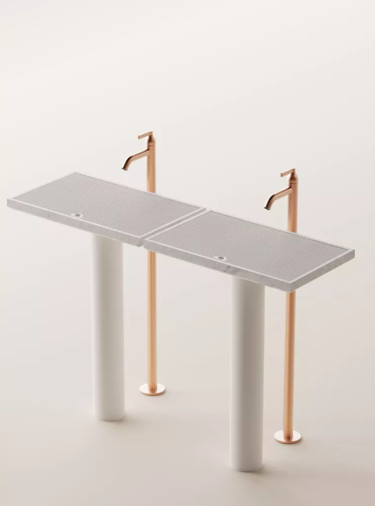 Agape ELL GRID freistehender Waschtisch für Bodenablauf, Breite: 63cm, Tiefe: 38cm, Höhe: 86cm, inklusive Ablaufgarnitur, Säule aus weiß beschichtetem Stahl, Gitter aus weißem Corian®, Platte aus Naturstein, bianco carrara - ACER0996MC+ACER0997FZ Agape ELL GRID freistehender Waschtisch für Bodenablauf, Breite: 63cm, Tiefe: 38cm, Höhe: 86cm, inklusive Ablaufgarnitur, Säule aus weiß beschichtetem Stahl, Gitter aus weißem Corian®, Platte aus Naturstein, bianco carrara - ACER0996MC+ACER0997FZ