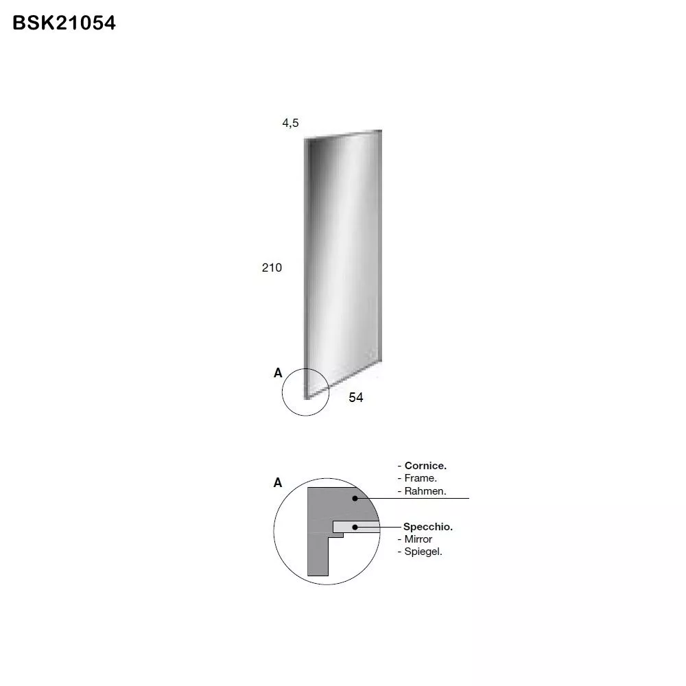 antoniolupi BESPOKE rechteckiger Spiegel, Höhe: 210cm, Breite: 54cm-BSK21054