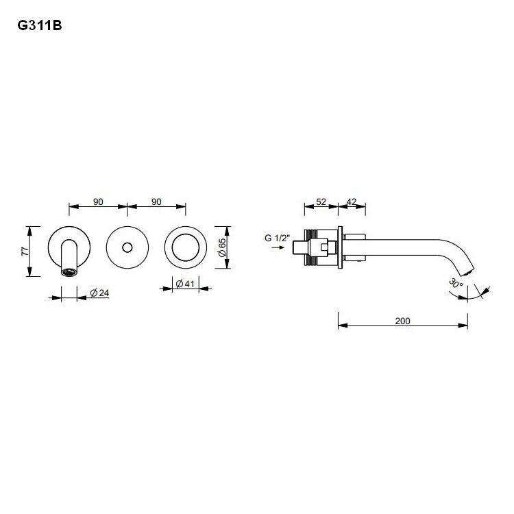 Fantini NOSTROMO berührungsloser Wand-Waschtisch-Eingriffmischer-5002G311B