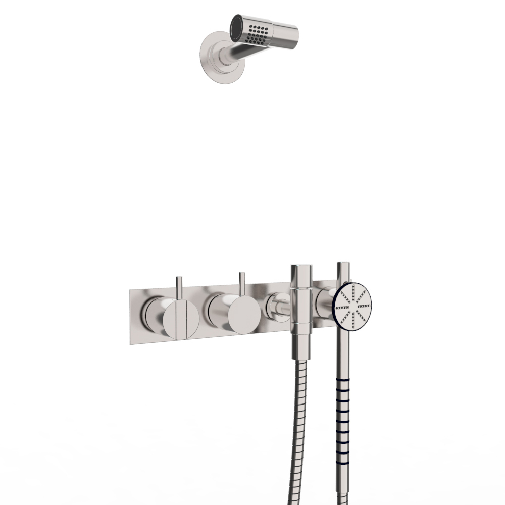 vola 2474S-081 Unterputz-Brause-Einhebelmischer mit 2-Wege-Umstellung mit Wand-Kopfbrause 080, Hebel:25mm, chrom-2474S-081-16