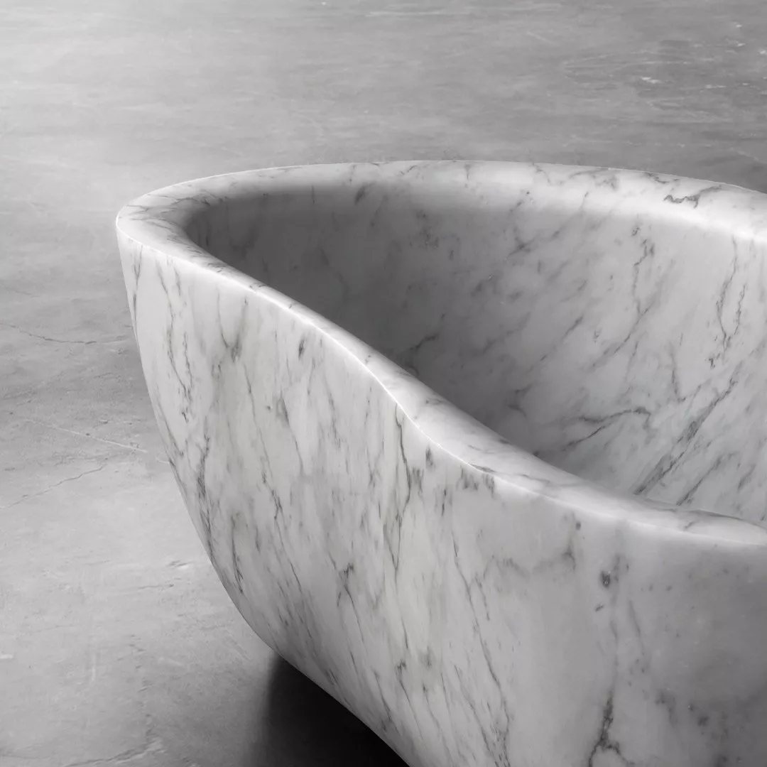antoniolupi FIDA freistehende Oval-Badewanne aus Naturstein, 170x80x55cm, bianco carrara - FIDA-BIANCOCARRARA