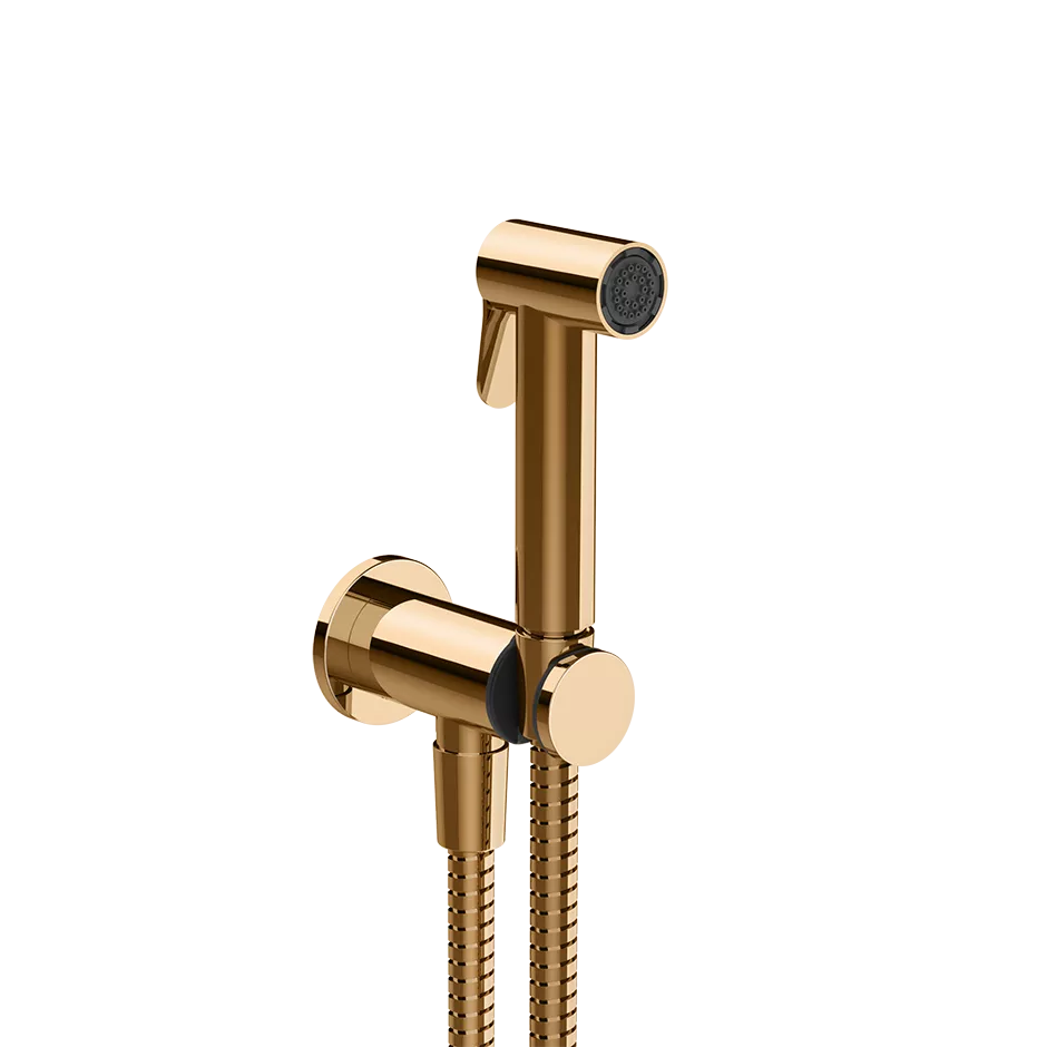 Gessi ANELLO Hygiene-Shut-Off-Handbrause mit Wandschlussbogen und Brausehalter zur Wandmontage, 1/2 Anschluss, warmes bronze PVD - 14431735 Gessi ANELLO Hygiene-Shut-Off-Handbrause mit Wandschlussbogen und Brausehalter zur Wandmontage, 1/2 Anschluss, warmes bronze PVD - 14431735