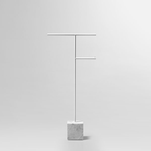 antoniolupi BIVIO Handtuchständer und Toilettenpapierhalter mit Basis aus Naturstein bianco carrara, Struktur aus Messing, weiß matt - BIVIO2-5-MC