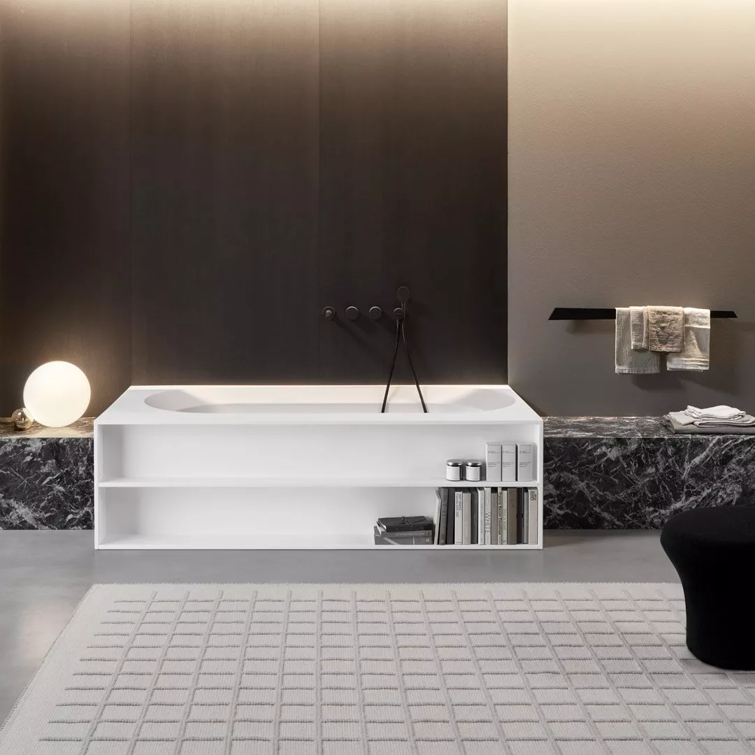 antoniolupi OASI rechteckige freistehende Badewanne aus Cristalplant® mit offenen Fächern, Breite: 170cm, Tiefe: 85cm, weiß matt-OASI83M