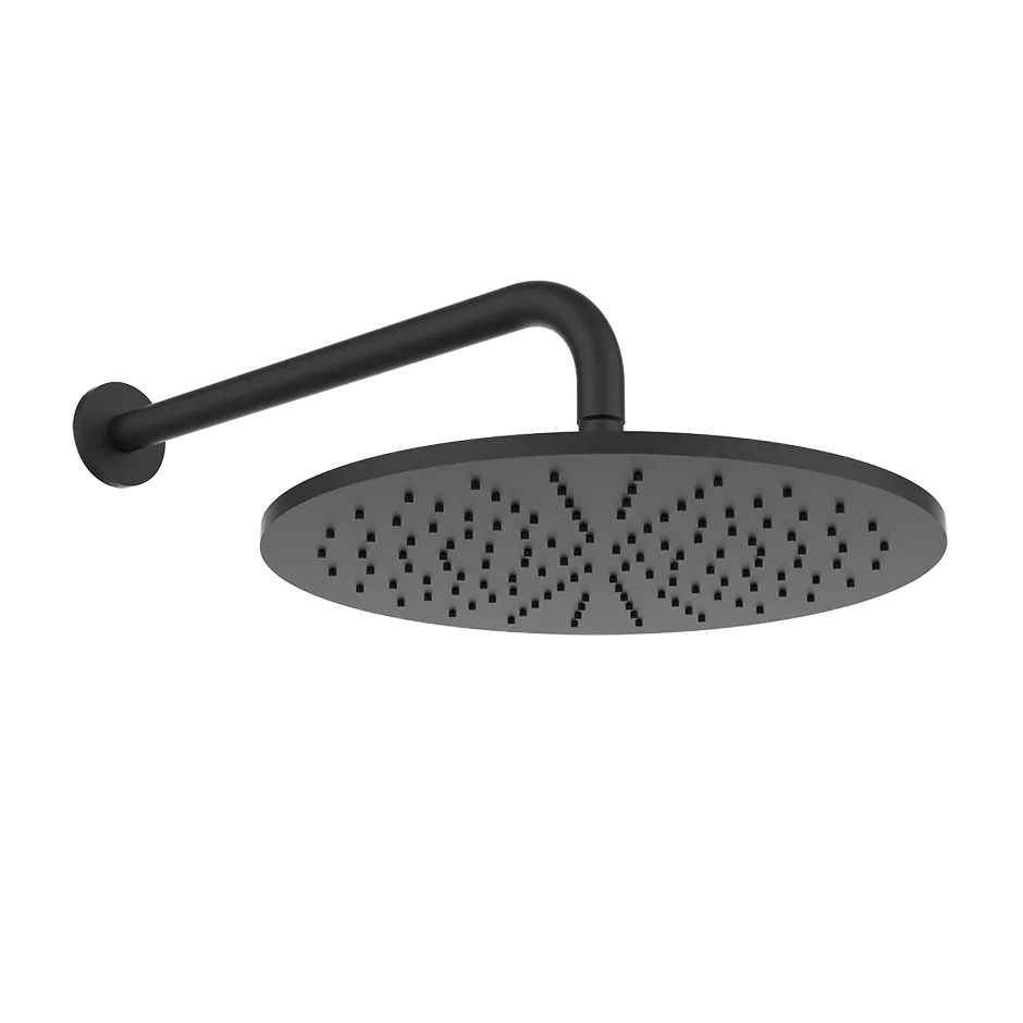Gessi EMPORIO Antikalk-Kopfbrause zur Wandmontage, Durchmesser: 300mm, mit Gelenk und rundem Wandarm 350mm, Funktion: Regen, 1/2 Anschluss, bei 3 bar Druck ca. 9 l/min, schwarz matt - 47384299