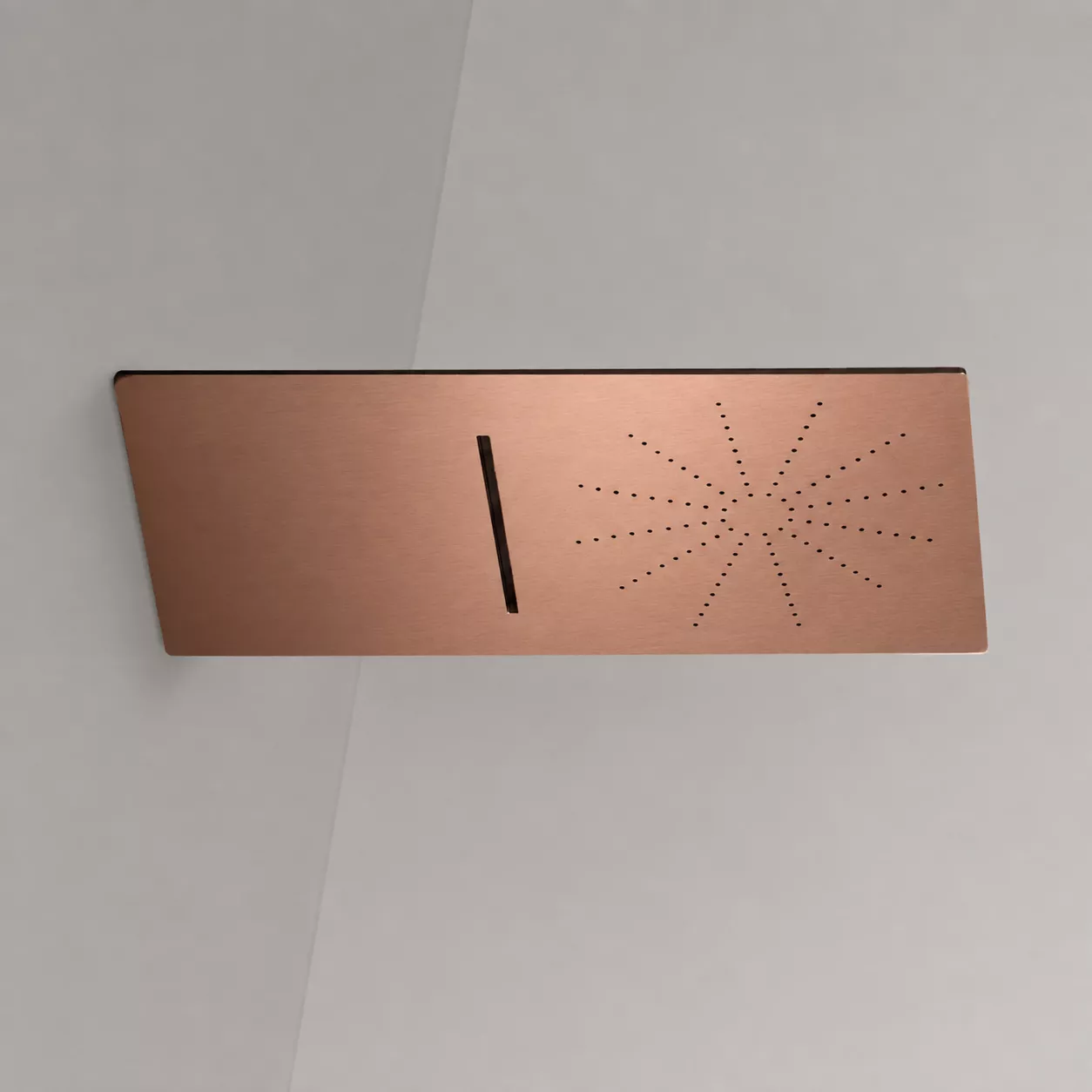 cea FRE294 2-Wege-Kopfbrause mit Regenstrahl und Wasserfallstrahl, Breite: 30cm, Tiefe: 55cm, kupfer satiniert - FRE294PS cea FRE294 2-Wege-Kopfbrause mit Regenstrahl und Wasserfallstrahl, Breite: 30cm, Tiefe: 55cm, kupfer satiniert - FRE294PS