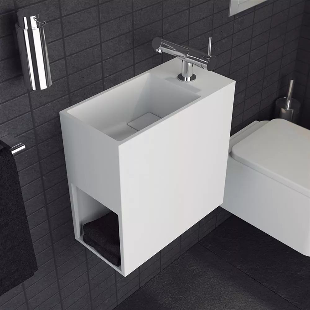 cosmic COMPACT Waschbecken mit seitlichem Ablagefach, 40x20x40cm, mit 1 Hahnloch, Beckenposition links, weiß matt-WJC739L0611500