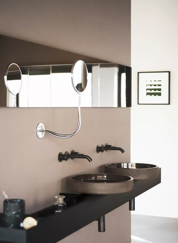 Agape CENOTE flaches Aufsatzbecken aus Ton, Durchmesser: 45cm, inklusive Ablaufgarnitur, dunkler Ton, weitere Farben auf Anfrage möglich - ACER0450TSST