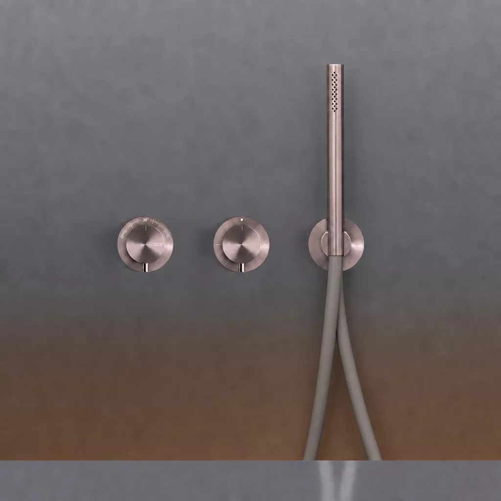 cea MIL 160 Wand-Brause-Thermostat, mit 2/3-Wege-Umstellung und Stabhandbrause, Schlauchfarbe quarzgrau nach RAL 7006, bronze satiniert - MIL160DBZS cea MIL 160 Wand-Brause-Thermostat, mit 2/3-Wege-Umstellung und Stabhandbrause, Schlauchfarbe quarzgrau nach RAL 7006, bronze satiniert - MIL160DBZS