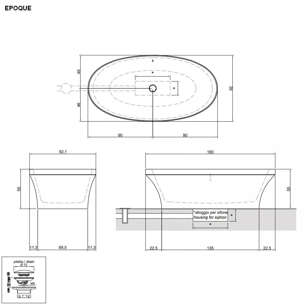 antoniolupi EPOQUE Badewanne aus Naturstein, 180x92x55cm, moon stone-EPOQUE-PIETRALUNA