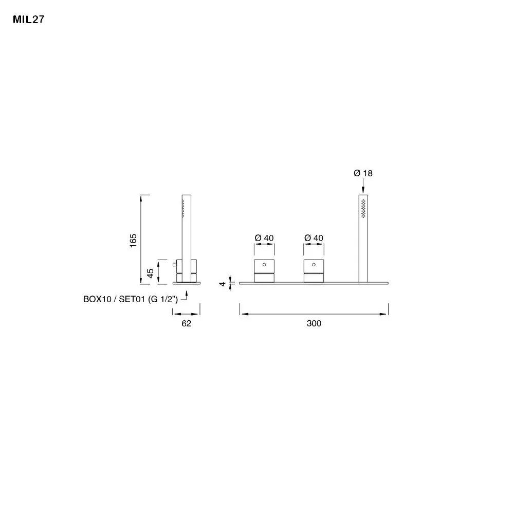 cea MIL 27 Wannen-Thermostat für Randmontage mit 2-Wege-Umstellung und Stabhandbrause, edelstahl satiniert-MIL27S