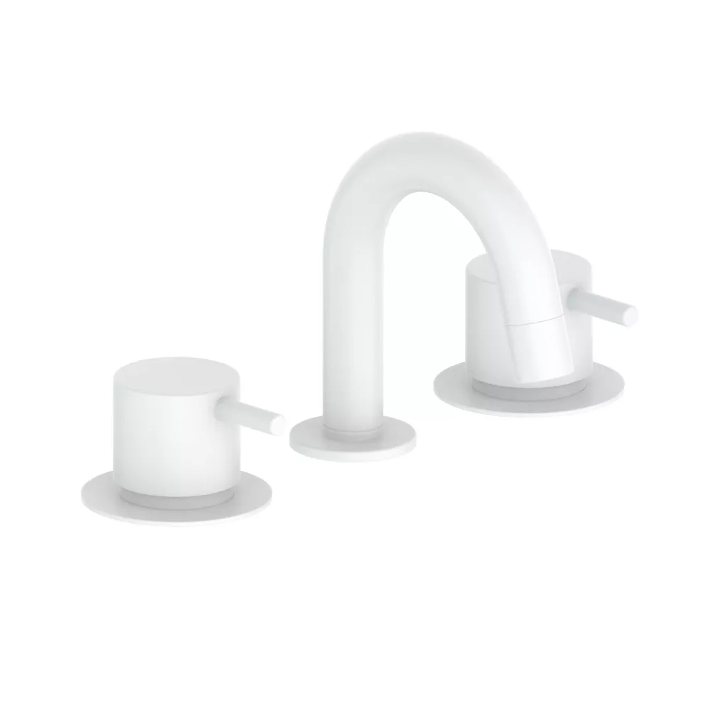 vola HV5 Dreiloch-Waschtisch-Zweigriffmischer ohne Ablaufgarnitur, Ausladung:85mm, Hebel:25mm, weiß matt-HV5-28