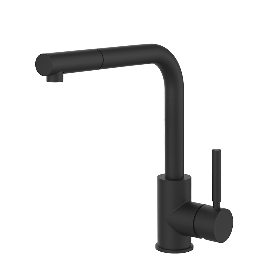 Gessi NEUTRON Einhebelmischer mit Schwenkarm und Auszugsbrause mit 1 Strahlfunktion, schwarz matt - 17169299