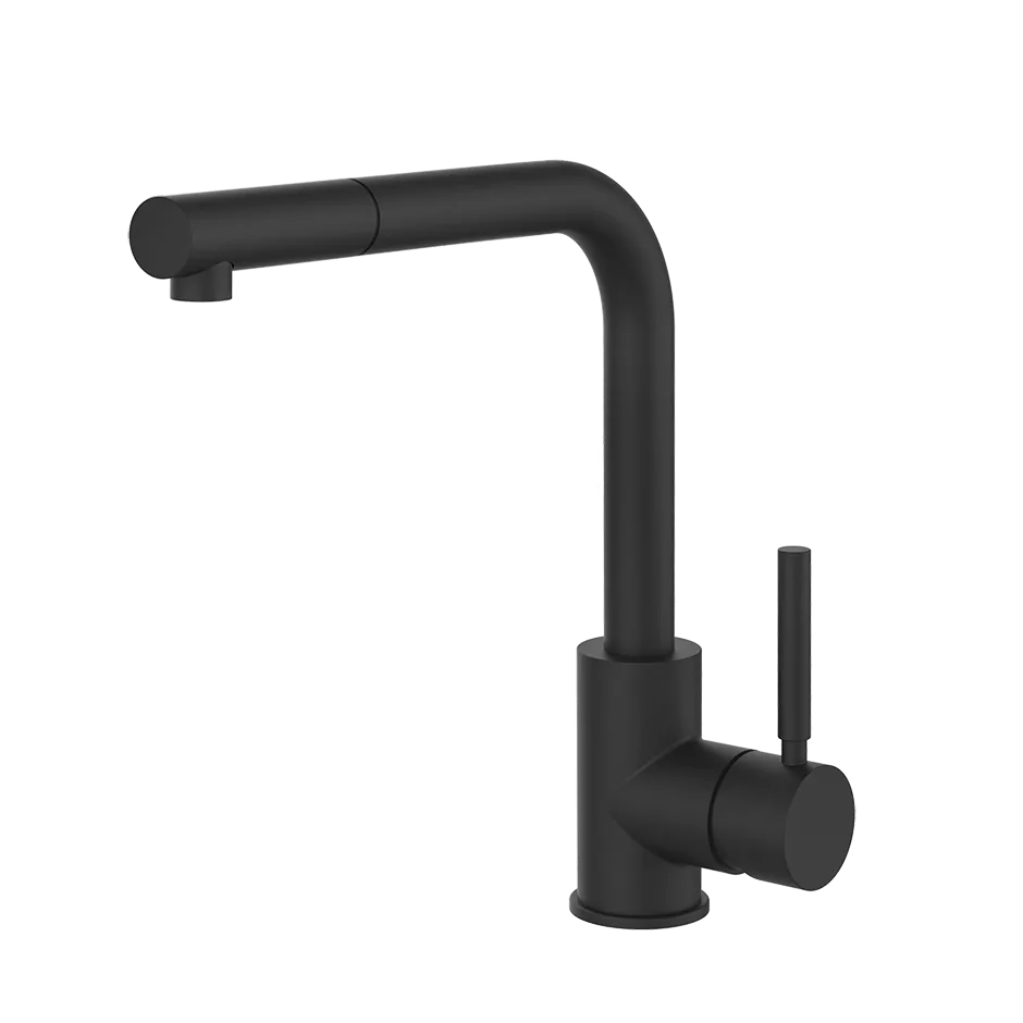 Gessi NEUTRON Einhebelmischer mit Schwenkarm und Auszugsbrause mit 1 Strahlfunktion, schwarz matt - 17169299