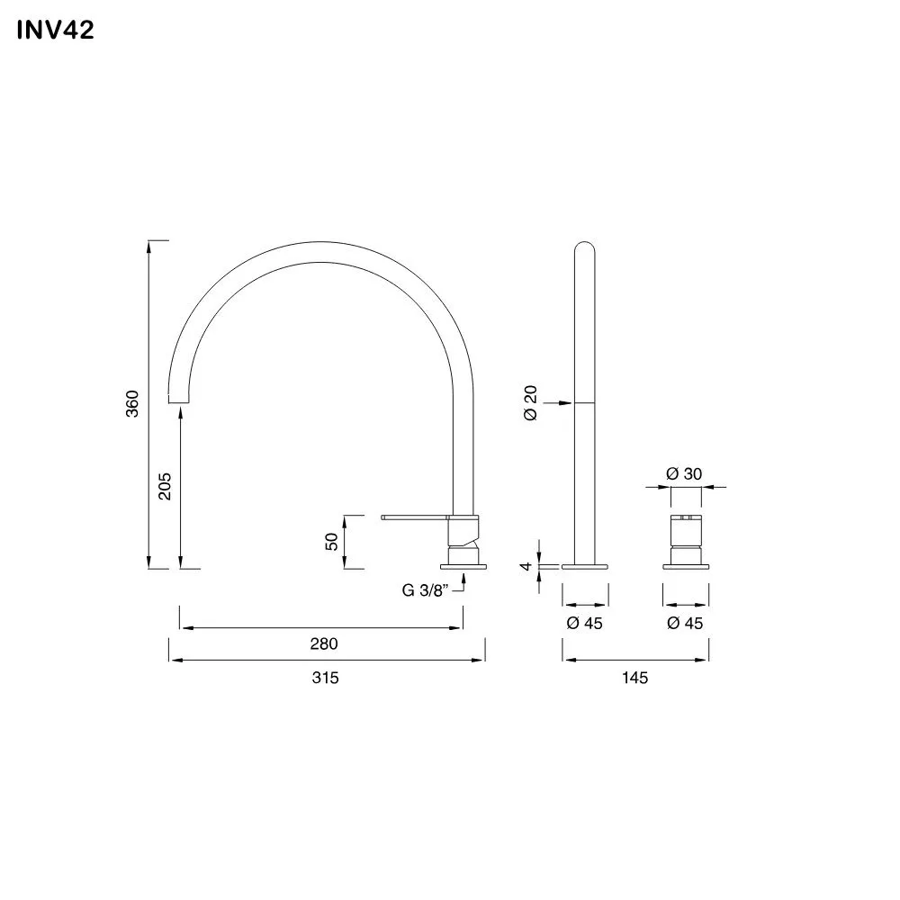 ceadesign INNOVO Zweiloch-Mischer mit schwenkbarem Auslauf, Ausladung: 280mm, edelstahl satiniert-INV42S