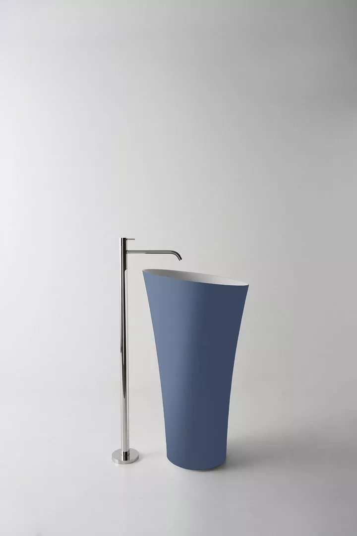 antoniolupi TUBAMOOD freistehendes Waschbecken aus Flumood®, Durchmesser: 50,4cm, Höhe: 90cm, innen weiß matt, Ablaufgarnitur weiß matt, außen lackiert nach antoniolupi Farbkarte - TUBAMOOD-5-DIV