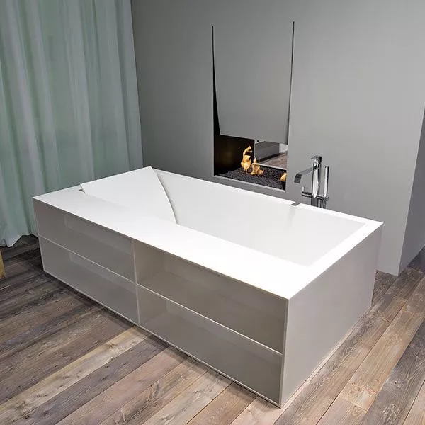 antoniolupi BIBLIO Badewanne mit Frontablagefächern, 170x90x53,5cm, 2 Seiten verkleidet, weiß matt, Ablaufgarnitur chrom-BIBLIO522LLU