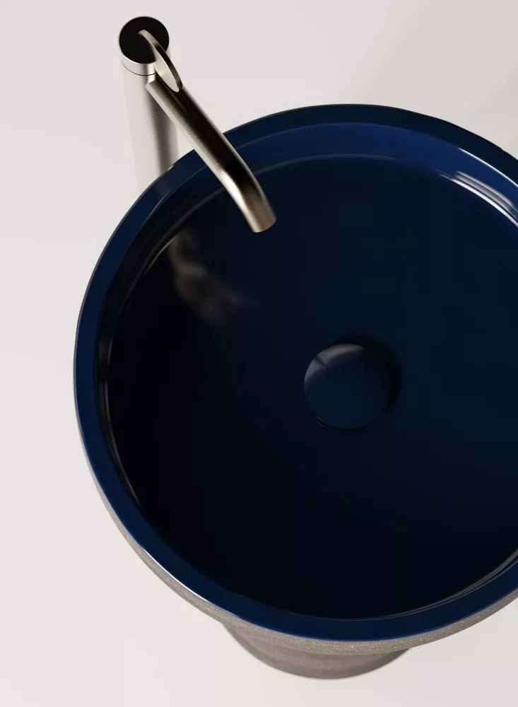 Agape CENOTE freistehendes Waschbecken aus Ton mit tiefem Becken und Bodenablauf, Durchmesser: 42cm, inklusive Ablaufgarnitur, dunkler Ton, weitere Farben und als Wandablauf-Version auf Anfrage möglich - ACER0421FTSST