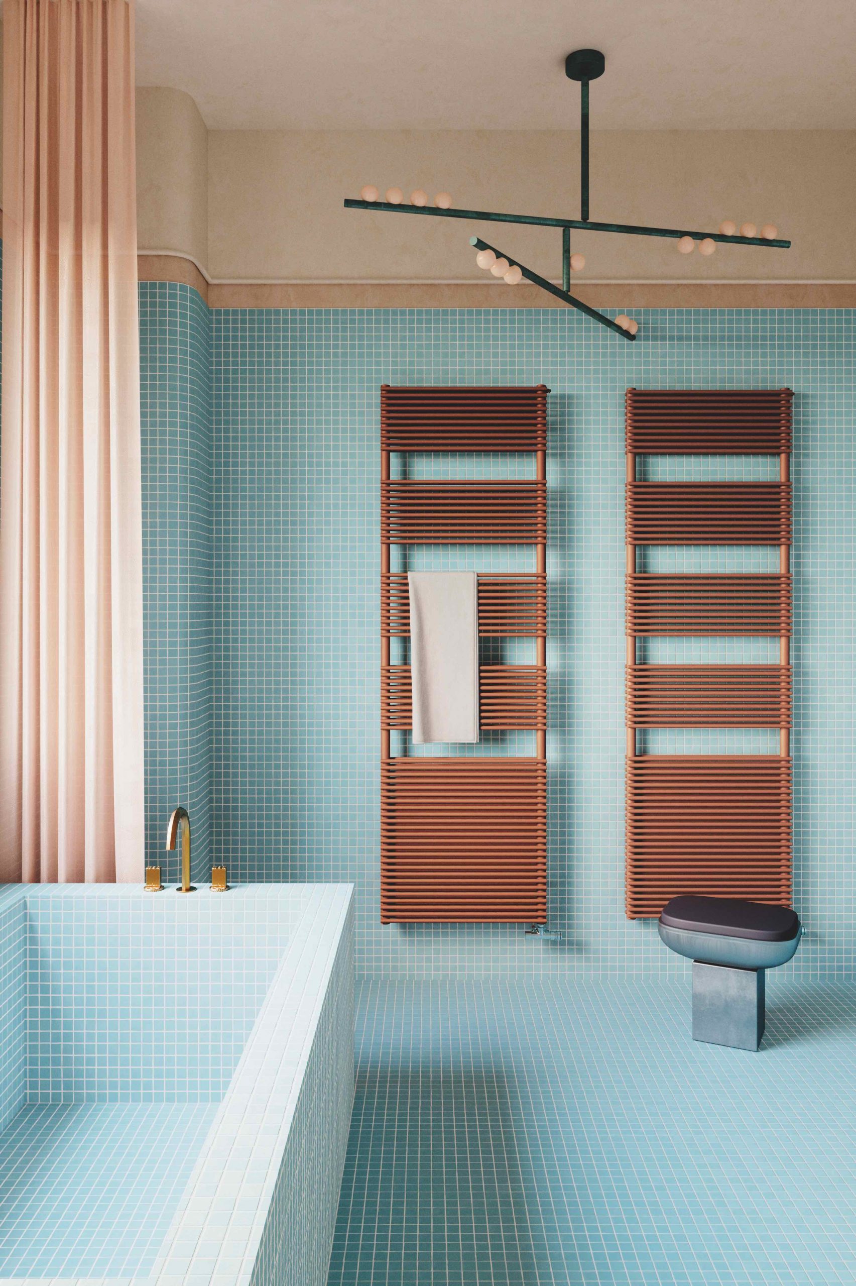 Tubes Radiatori BATH 14 elektrischer Handtuchwärmer mit Design-Verschlusskappe und Standard-Halterung, Breite: 60cm, Höhe: 195,4cm, galvanisierte Oberfläche nach Kategorie G5-BA14ELG#190060T0ST-G5