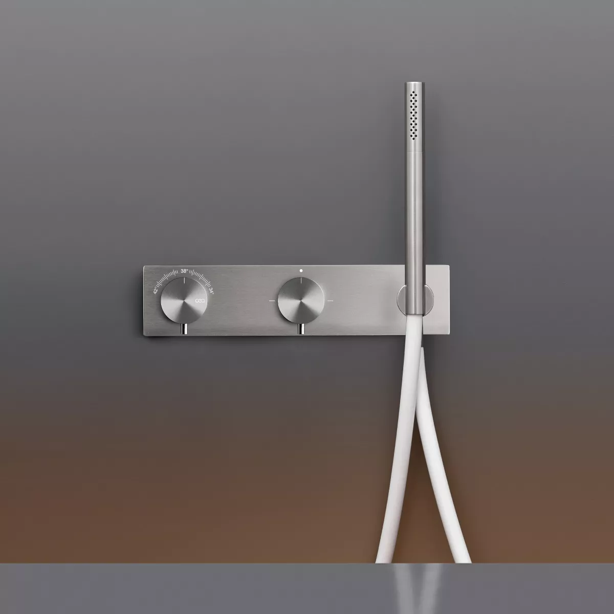 cea MIL 161 Wand-Brause-Thermostat, mit 2/3-Wege-Umstellung und Stabhandbrause, edelstahl satiniert, Schlauch weiß - MIL161WS cea MIL 161 Wand-Brause-Thermostat, mit 2/3-Wege-Umstellung und Stabhandbrause, edelstahl satiniert, Schlauch weiß - MIL161WS