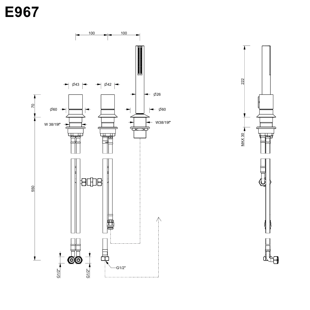Fantini NOSTROMO Wannen-Eingriffmischer für Randmontage ohne Auslauf, mokka - 50S5E967 Fantini NOSTROMO Wannen-Eingriffmischer für Randmontage ohne Auslauf, mokka - 50S5E967