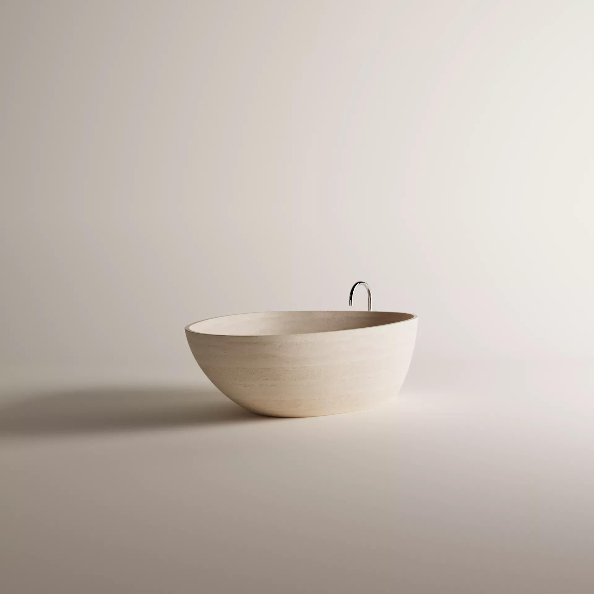 Agape DROP freistehende Badewanne aus Naturstein, Breite: 195cm, Tiefe: 129cm, Höhe: 57,5cm, travertin - AVAS1097TV