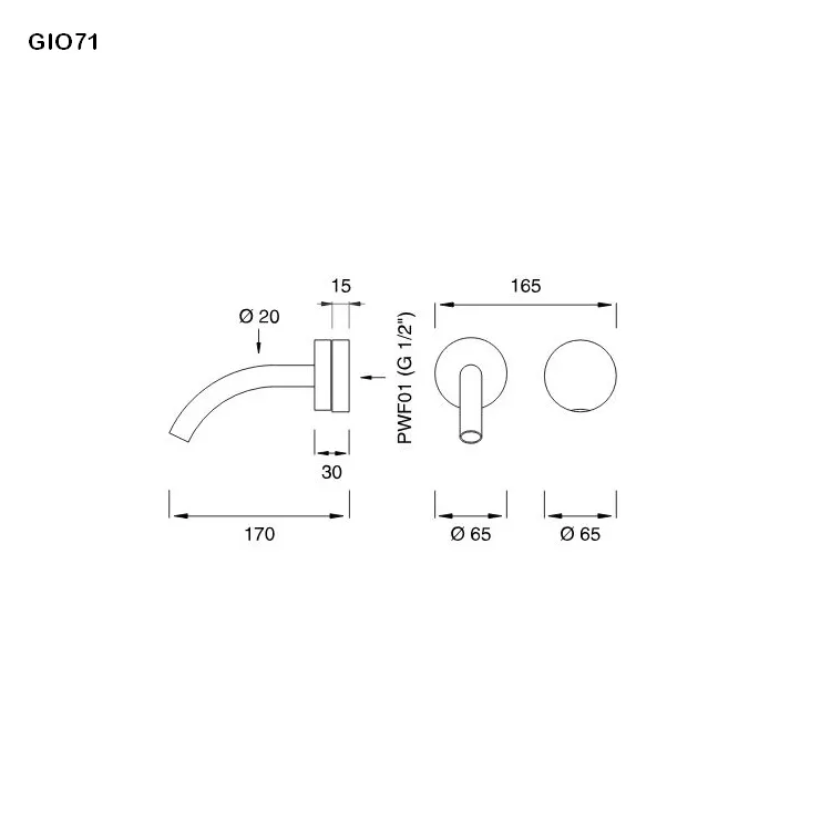 cea GIOTTO PLUS Wand-Waschtisch-Eingriffmischer, Ausladung:170mm, edelstahl satiniert-GIO71S
