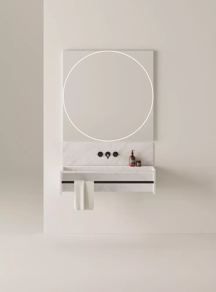 Agape FACE À FACE rechteckiges Wandbecken aus Naturstein mit Handtuchhalter, Breite: 120cm, Tiefe: 50cm, Höhe: 30cm, bianco carrara - ACER5060PS12-0MC Agape FACE À FACE rechteckiges Wandbecken aus Naturstein mit Handtuchhalter, Breite: 120cm, Tiefe: 50cm, Höhe: 30cm, bianco carrara - ACER5060PS12-0MC