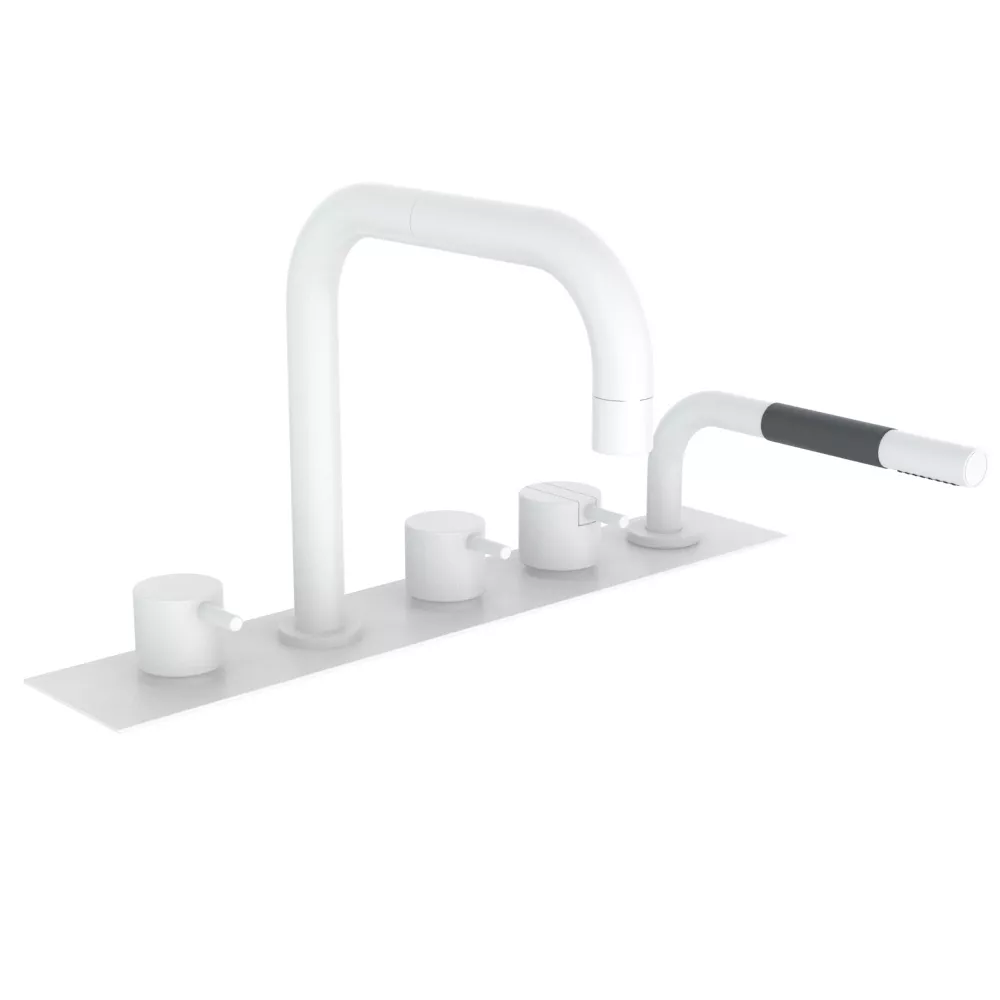 vola BK11A Wannen-Zweigriffmischer mit Brause für Fliesenbank, Ausladung:200mm, Hebel:25mm, weiß matt-BK11A-28