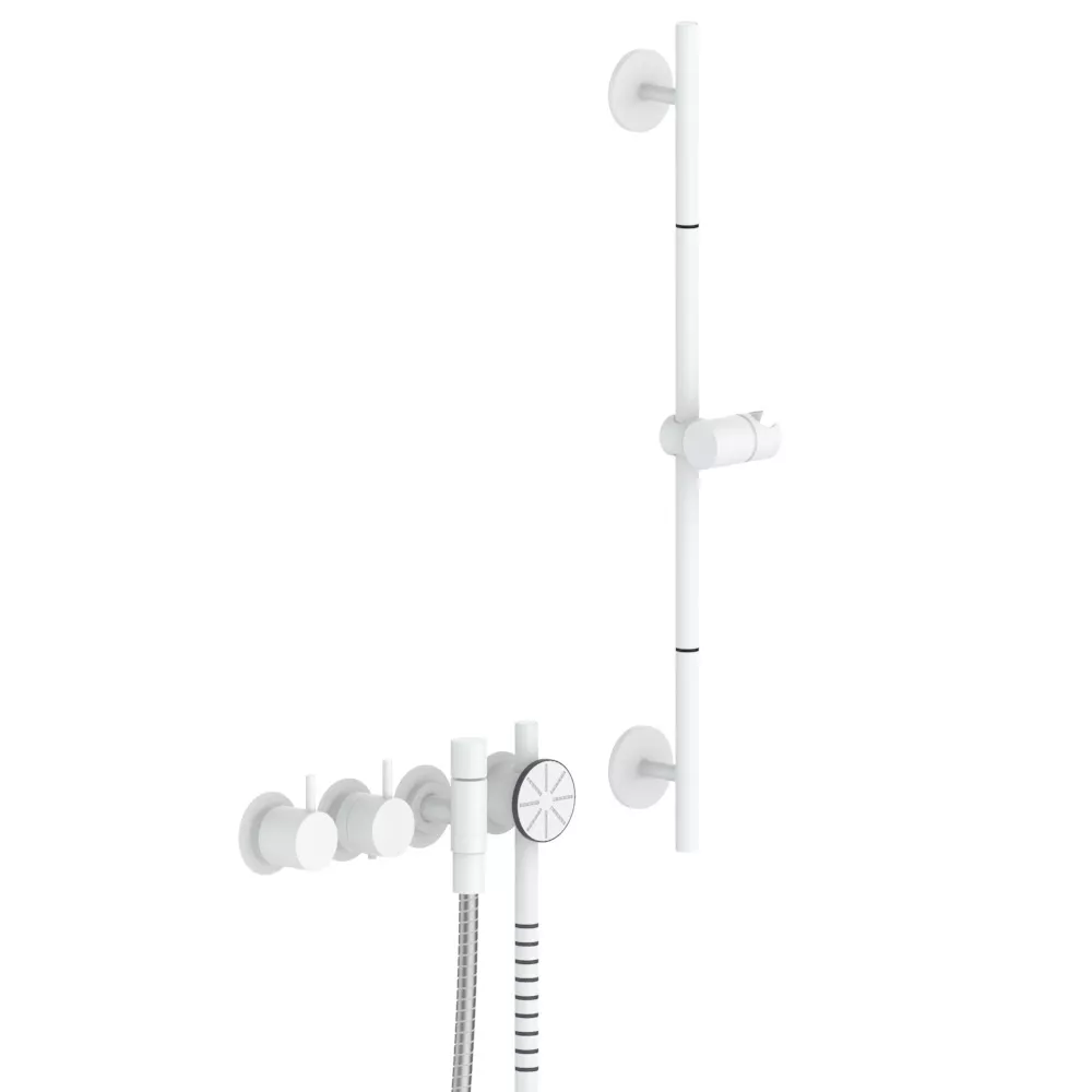 vola 5171S-T65 Unterputz-Brause-Thermostat mit Mengenregulierung und Brausegarnitur T65, Hebel:25mm, weiß matt-5171S-T65-28