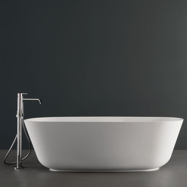 antoniolupi BAÌA Badewanne aus CRISTALPLANT® biobased, 185x90x50cm, weiß matt, Ablaufgarnitur edelstahl satiniert-BAIASA