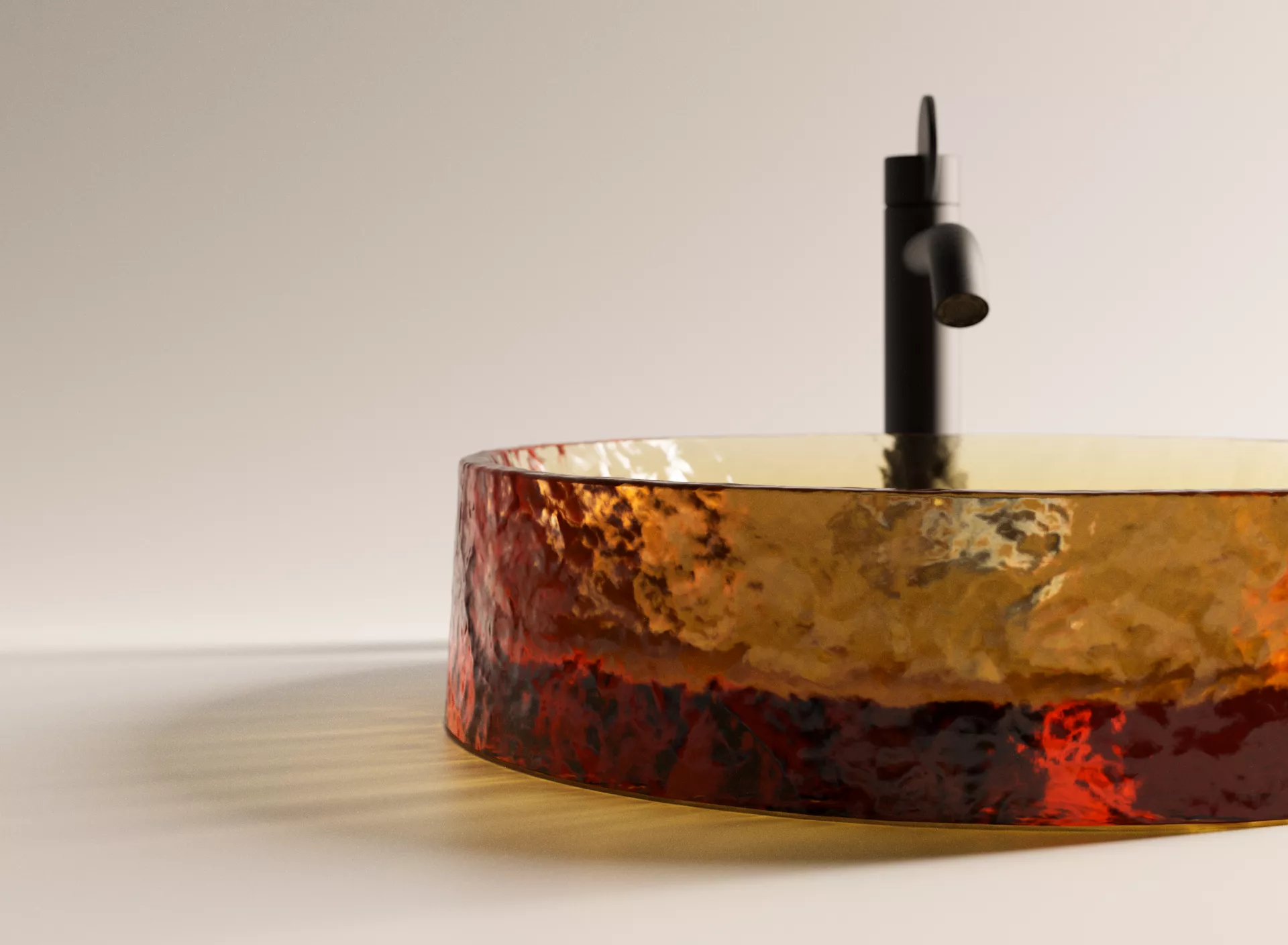 Agape MASSICCI rundes Aufsatzbecken aus gegossenem Glas, Durchmesser: 43,8cm, Höhe: 10,5cm, bernstein - ACER0998CRY