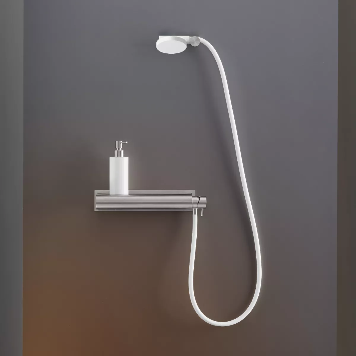 cea MIL 95 Aufputz-Brause-Eingriffmischer mit Stabhandbrause, edelstahl satiniert, Schlauch weiß-MIL95WS