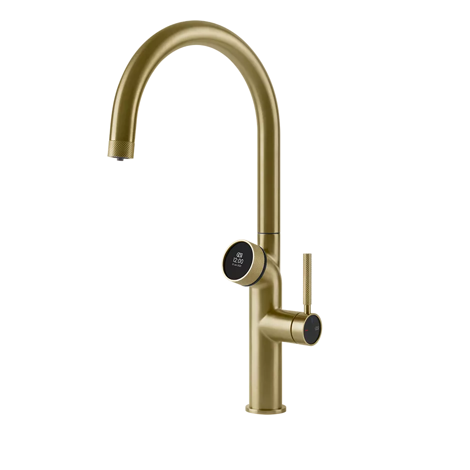 Gessi VITA GESSI Multifunktionsspender mit digitalem Wahlschalter und Einhebelmischer mit schwenkbarem Auslauf, zu kombinieren mit Kühleinheit 60802 und/oder Heißwassereinheit 60806, messing gebürstet PVD - 60720727