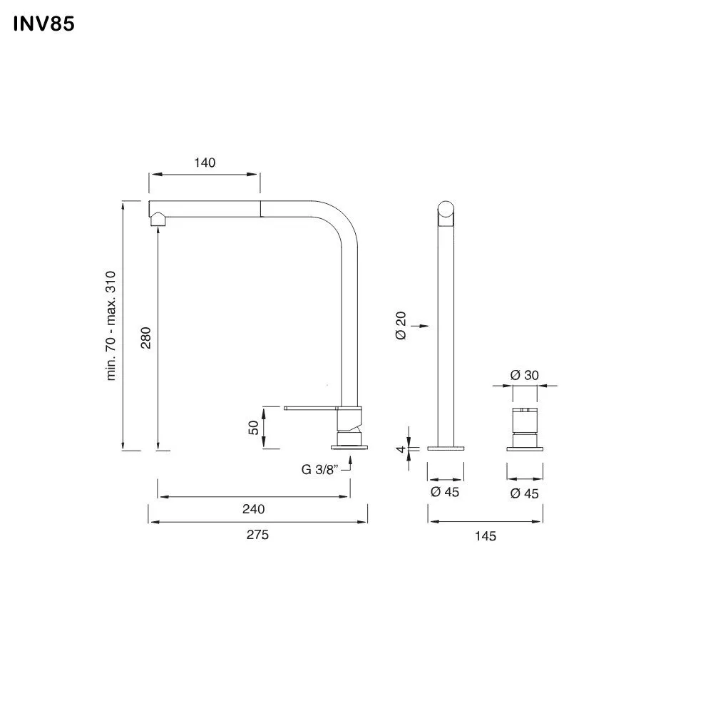 ceadesign INNOVO Zweiloch-Mischer mit schwenkbarem und höhenverstellbarem Auslauf, herausziehbare Handbrause, Ausladung: 240mm, edelstahl satiniert-INV85S
