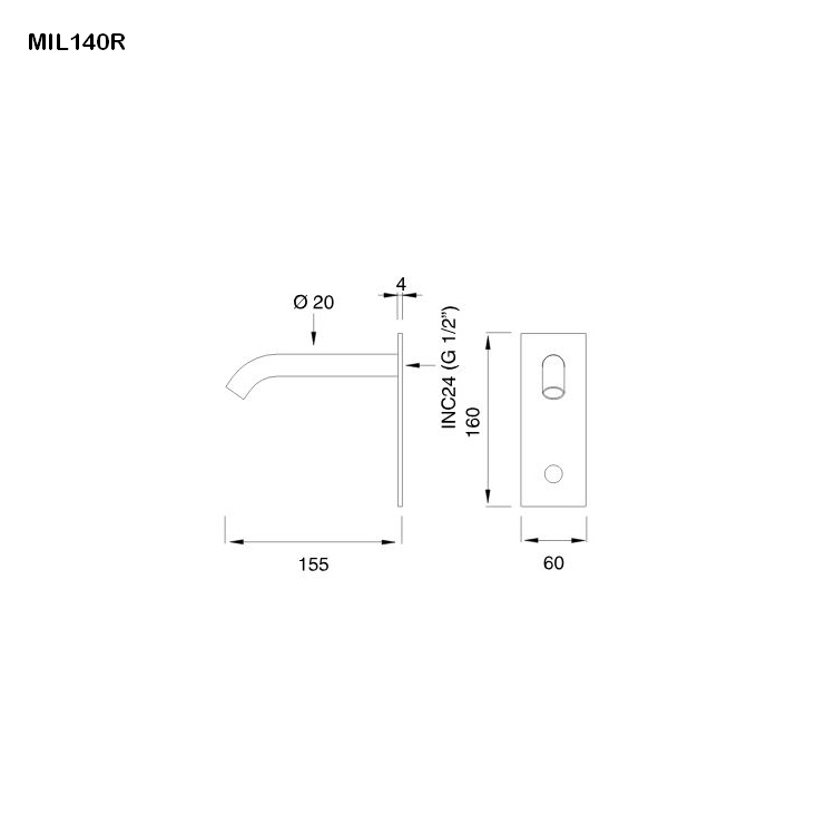 cea MIL 140R berührungsloser Wand-Waschtisch-Auslauf, Ausladung:155mm, edelstahl satiniert-MIL140RS