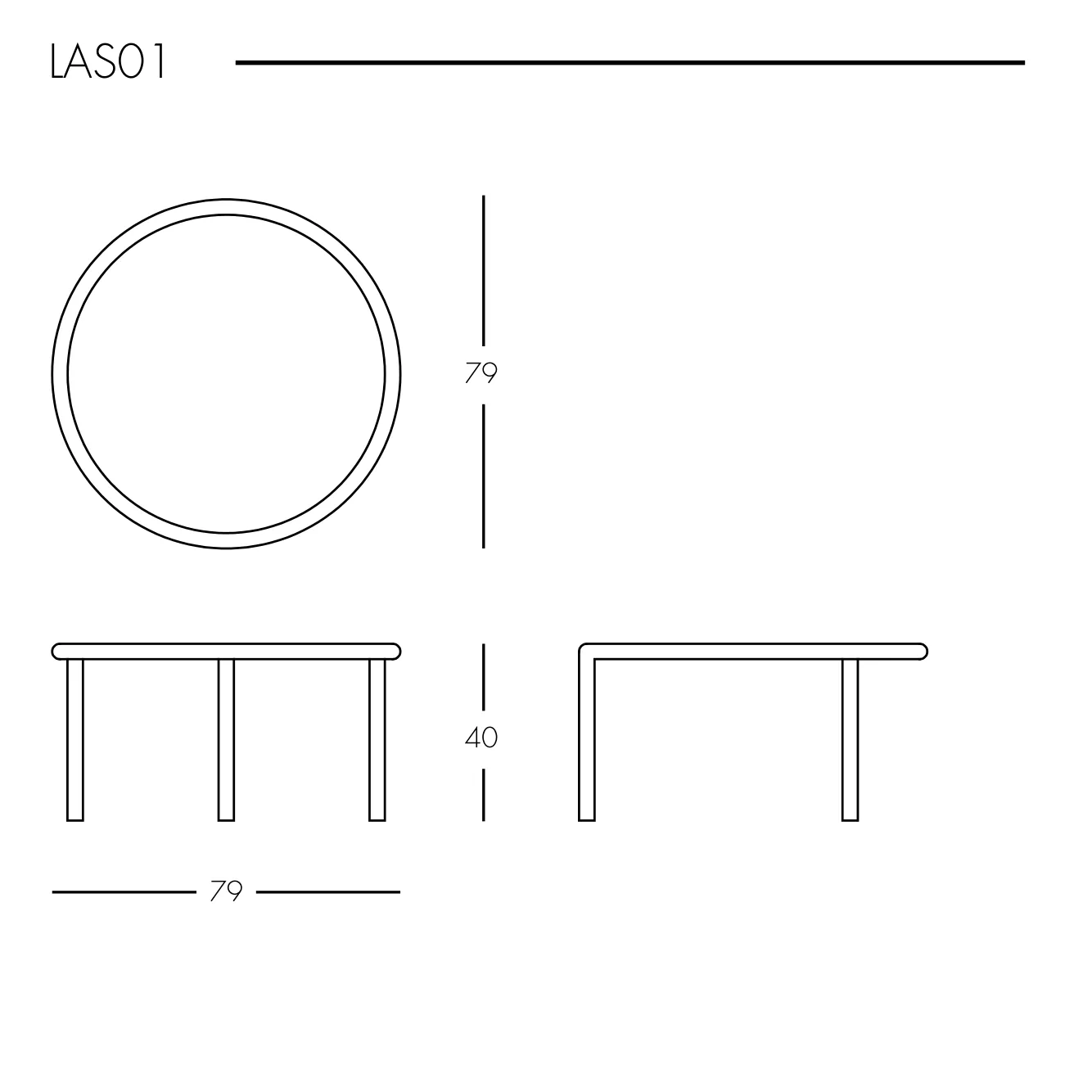 Glas Italia L.A. Sunset - Nachtblau - Maßzeichnung Glas Italia L.A. Sunset Couchtisch Ø 79 cm, Höhe 40 cm, Nachtblau - LAS01-NACHTBLAU