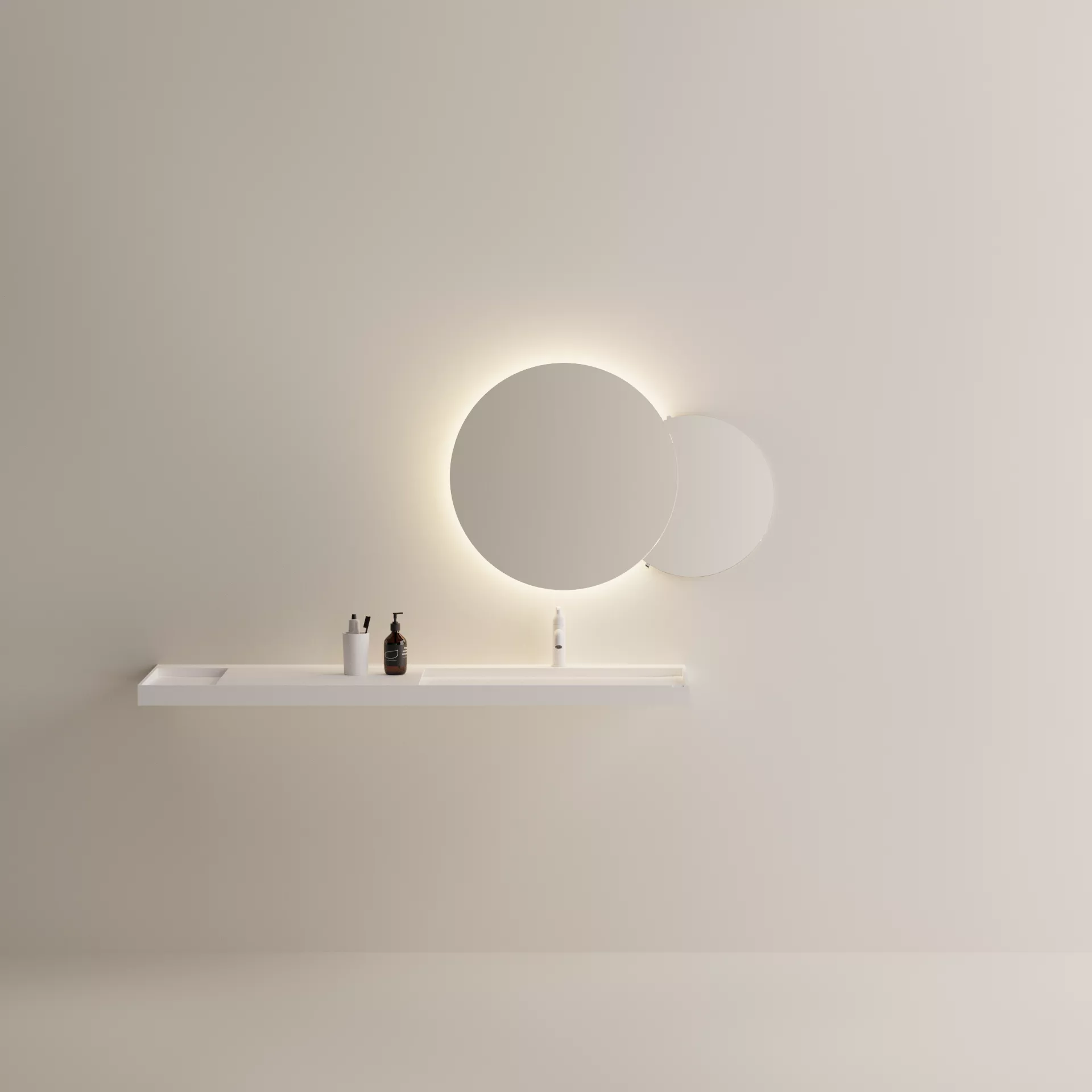 Agape LITORALE Waschtischplatte mit Waschbecken aus Solid Surface und einem Ablauf, Breite: 240cm, Tiefe: 50cm, Höhe: 6cm, 1 Hahnloch, weiß matt - ALIT1-1R2400SS Agape LITORALE Waschtischplatte mit Waschbecken aus Solid Surface und einem Ablauf, Breite: 240cm, Tiefe: 50cm, Höhe: 6cm, 1 Hahnloch, weiß matt - ALIT1-1R2400SS