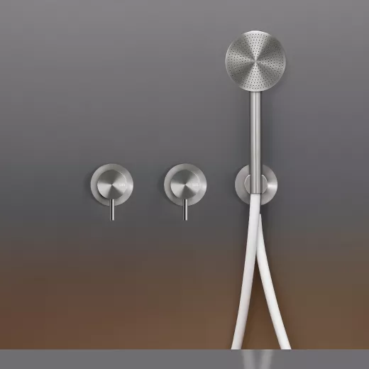 ceadesign MILO360 Wand-Brause-Doppel-Eingriffmischer mit Rundkopfhandbrause D:80mm und Deckenregenbrause FRE35, edelstahl satiniert