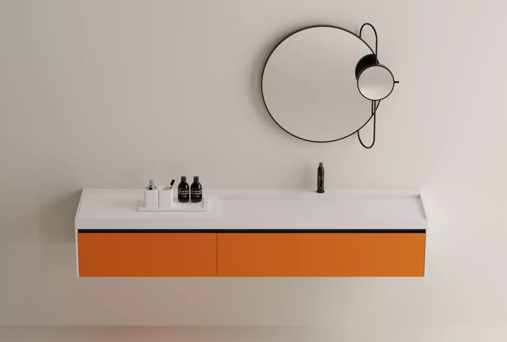 Agape LITORALE Waschtischplatte mit Waschbecken aus Solid Surface und einem Ablauf, Breite: 240cm, Tiefe: 50cm, Höhe: 6cm, 1 Hahnloch, weiß matt - ALIT1-1R2400SS Agape LITORALE Waschtischplatte mit Waschbecken aus Solid Surface und einem Ablauf, Breite: 240cm, Tiefe: 50cm, Höhe: 6cm, 1 Hahnloch, weiß matt - ALIT1-1R2400SS