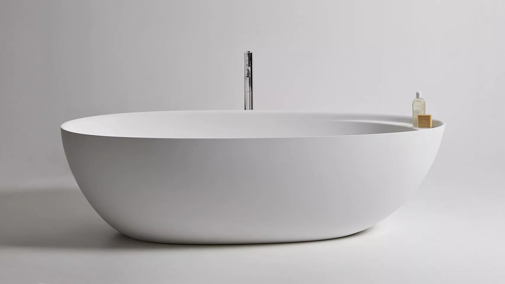 antoniolupi ECLIPSE freistehende Badewanne, 185x95,5x53cm, weiß matt, Ablaufgarnitur edelstahl satiniert-ECLIPSESA
