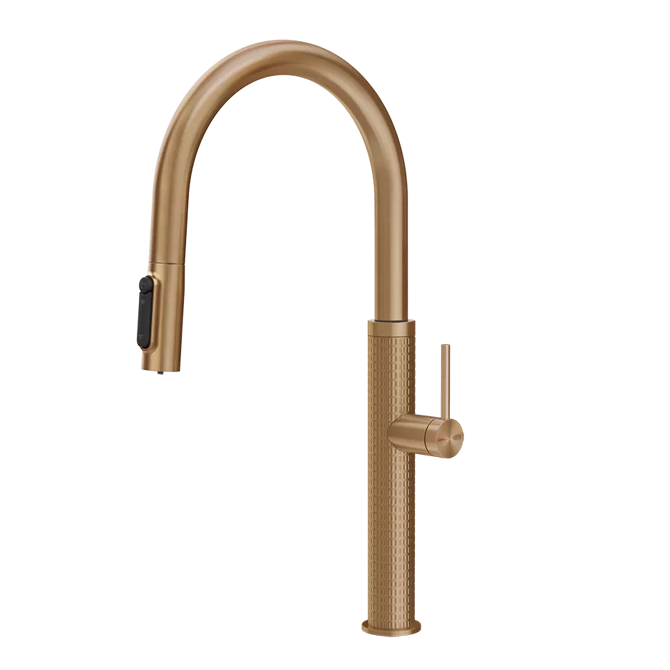 Gessi 316 FILTERED Einhebelmischer mit Schwenkarm und Auszugsbrause mit 2 Strahlfunktionen, mit Filterwasserfunktion, Oberfläche MECCANICA, zur Kombination mit dem Filtrationskit 01595, warmes bronze gebürstet PVD - 60824726