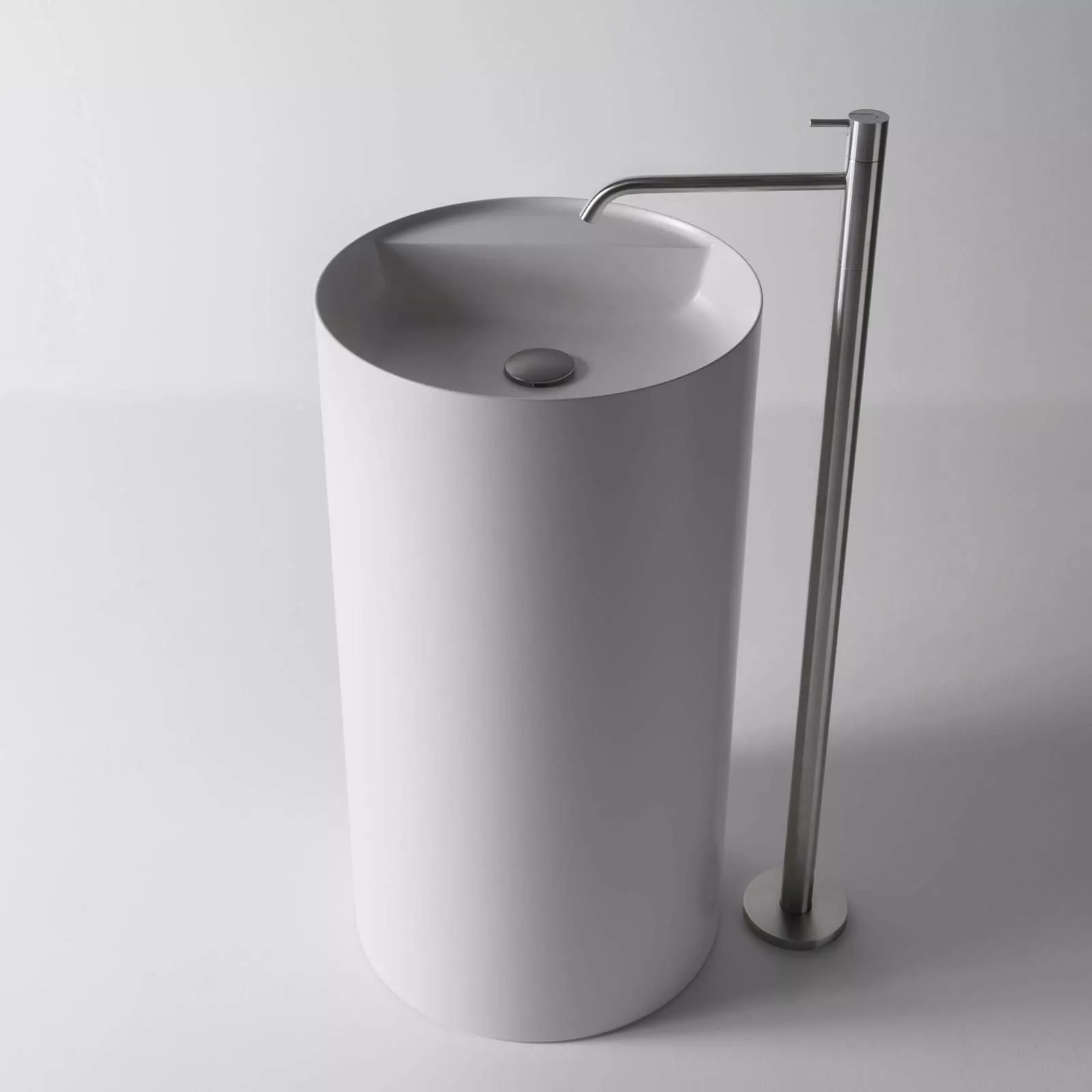 antoniolupi SIMPLO freistehendes Waschbecken, D:45cm, H:85cm, ohne Hahnloch, weiß matt, Ablaufgarnitur weiß matt - SIMPLO85-2-0-0