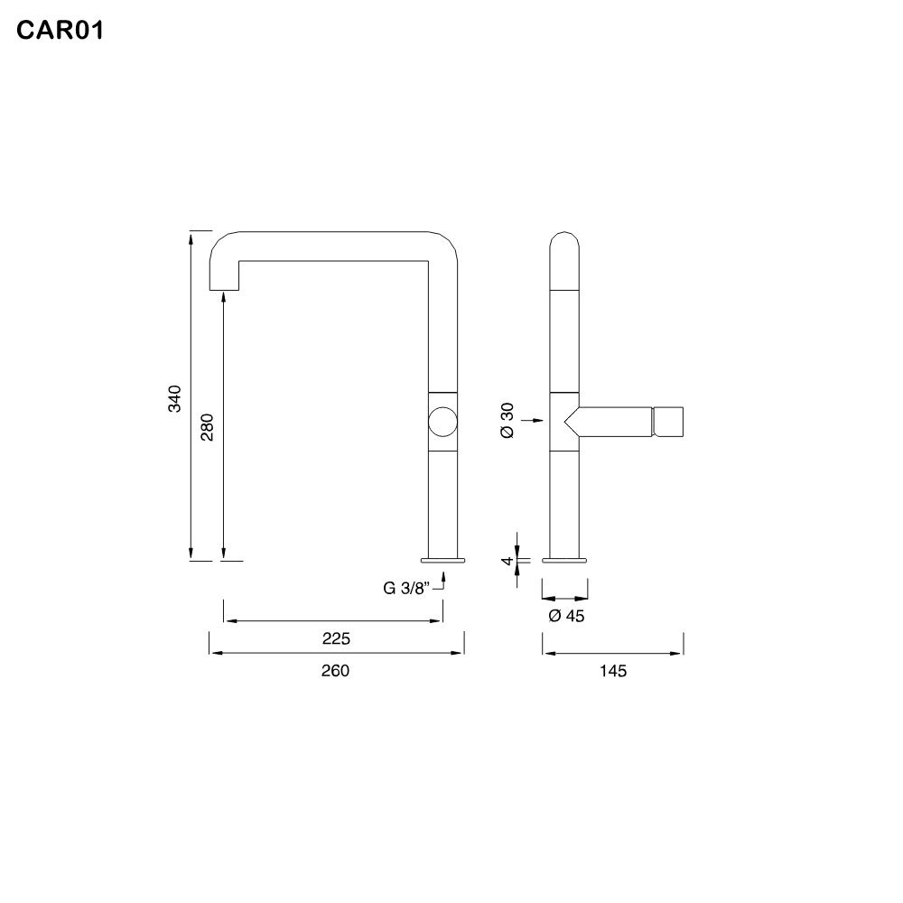 ceadesign CARTESIO Waschtisch-Eingriffmischer mit schwenkbarem Auslauf, Ausladung: 225mm, edelstahl satiniert-CAR01S