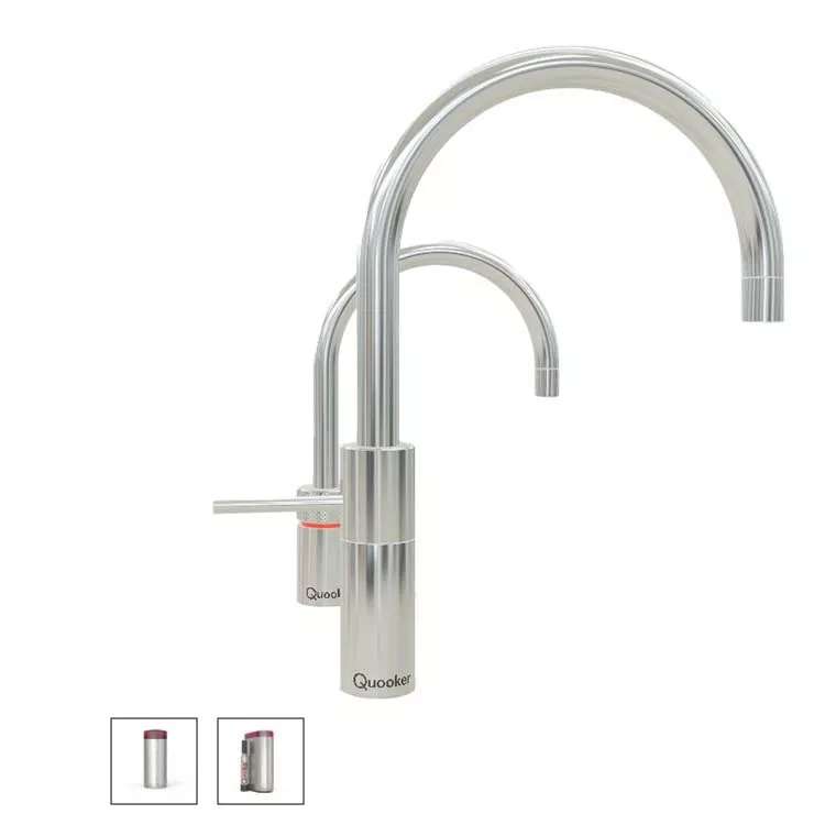 Quooker Nordic Round Twintaps Mischbatterie und Kalt- und Kochendwasserspender für Warm+Kaltwasseranschluss-22+NRCHRTTCUBE