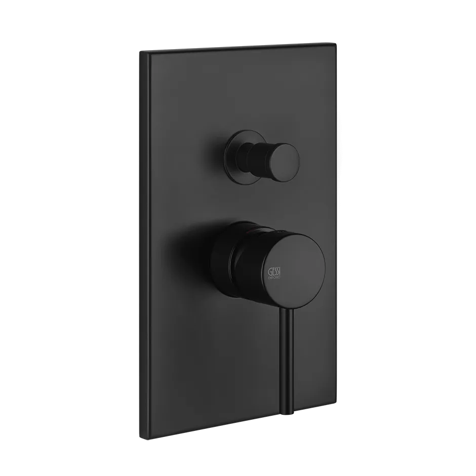 Gessi VIA TORTONA Fertigmontageset für Unterputz-Einhebelmischer für die Dusche/Wanne, mit automatischem 2-Wege-Umsteller zum Ziehen und eckiger Platte, Durchmesser Kartusche: 35mm, schwarz matt - 44664299
