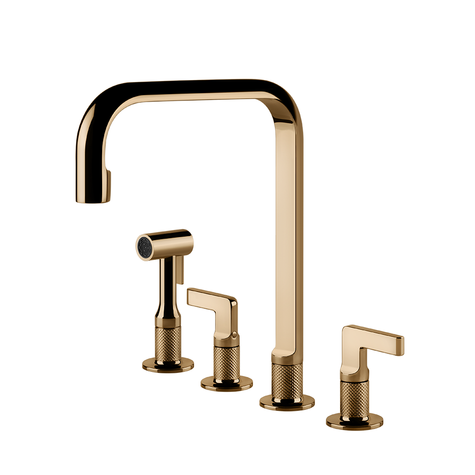 Gessi INCISO Vierloch-Mischer mit Schwenkarm und Auszugsbrause mit 1 Funktion, warmes bronze PVD - 58703735