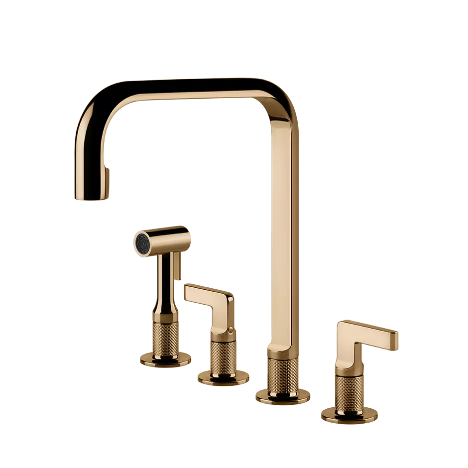 Gessi INCISO Vierloch-Mischer mit Schwenkarm und Auszugsbrause mit 1 Funktion, warmes bronze PVD - 58703735